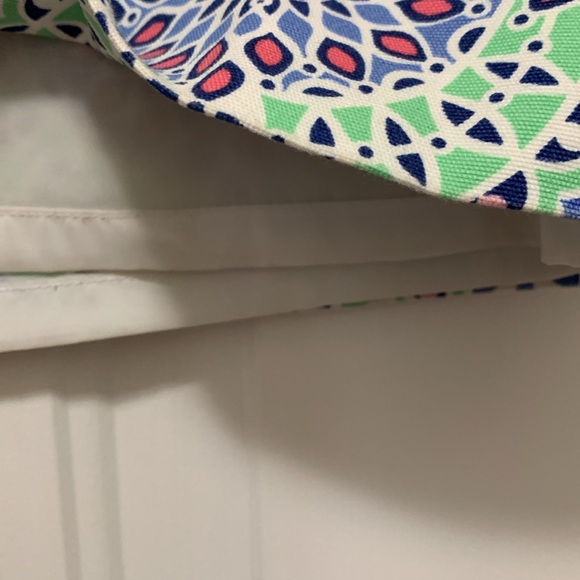 3/$15 Talbots cotton size 8 petite green/blue geometric print skirt - Picture 2 of 6